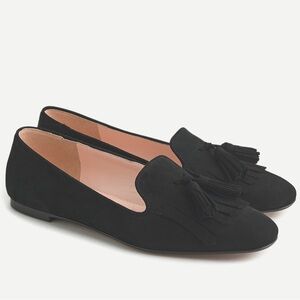 J. Crew Suede leather black tassel fringe smoking slippers loafer pumps shoes 9
